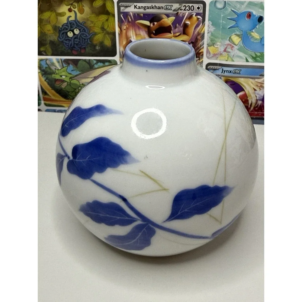 Vintage Signed Studio Pottery Floral Bud Vase Round White Blue Purple 4.5